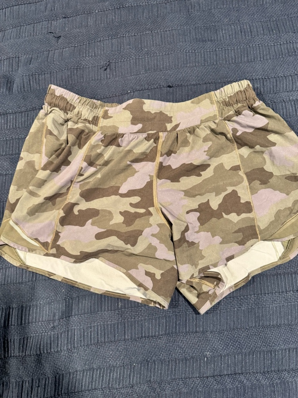 lululemon athletica Camo-Print Athletic Shorts in Olive & Tan
